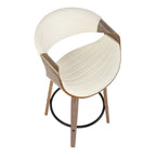 Tabouret de comptoir à hauteur fixe de 66 cm avec pieds en bois courbé et repose-pieds rond