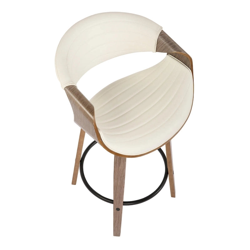 Tabouret de comptoir à hauteur fixe de 66 cm avec pieds en bois courbé et repose-pieds rond