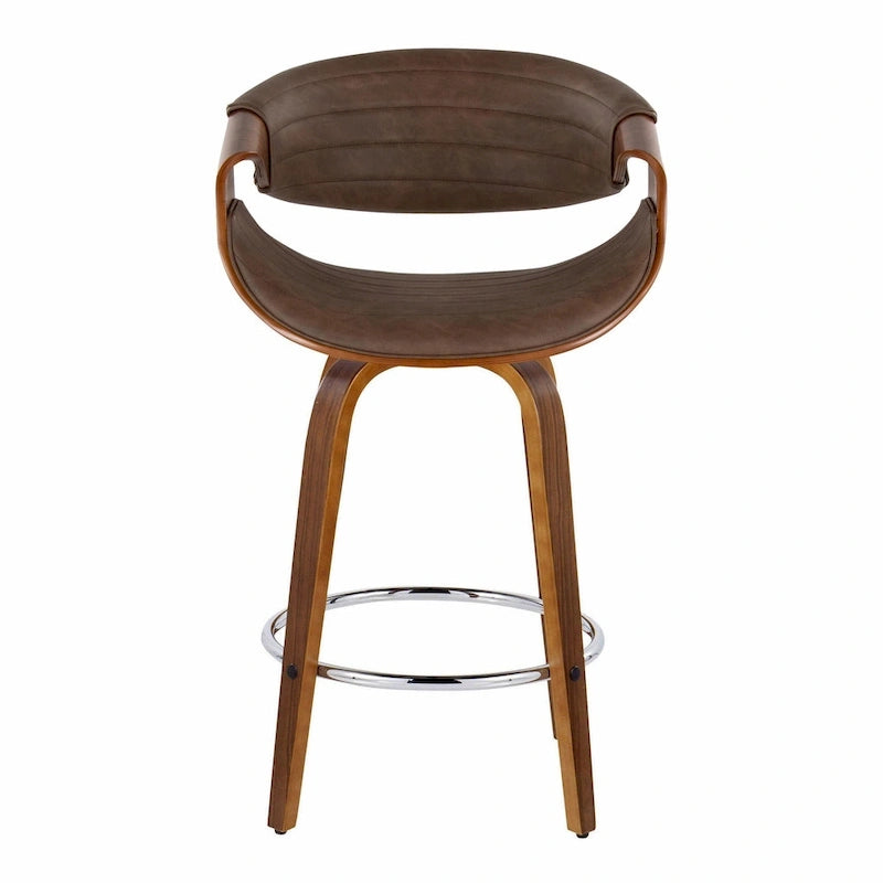 Tabouret de comptoir à hauteur fixe de 66 cm avec pieds en bois courbé et repose-pieds rond