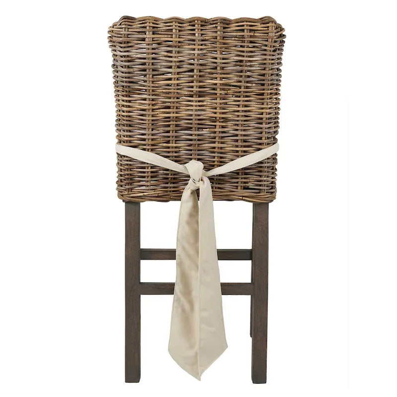 Tabouret coussiné en rotin gris délavé