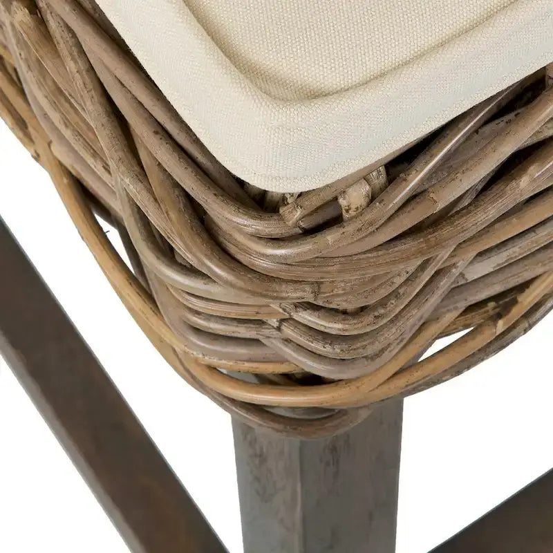 Tabouret coussiné en rotin gris délavé
