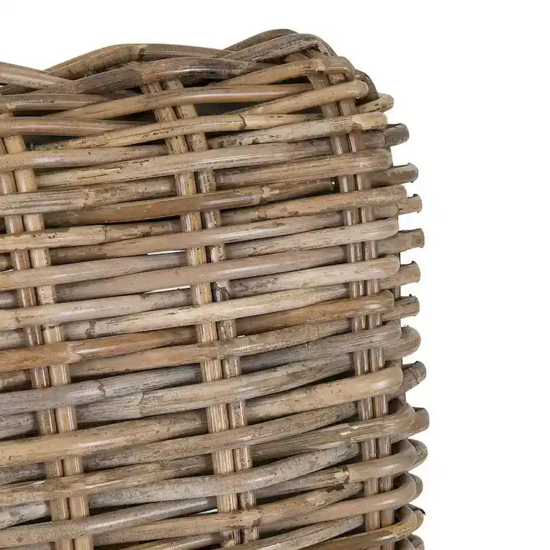 Tabouret coussiné en rotin gris délavé