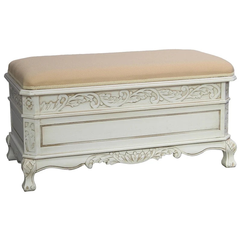 Banc de rangement sculpté en bois Windsor