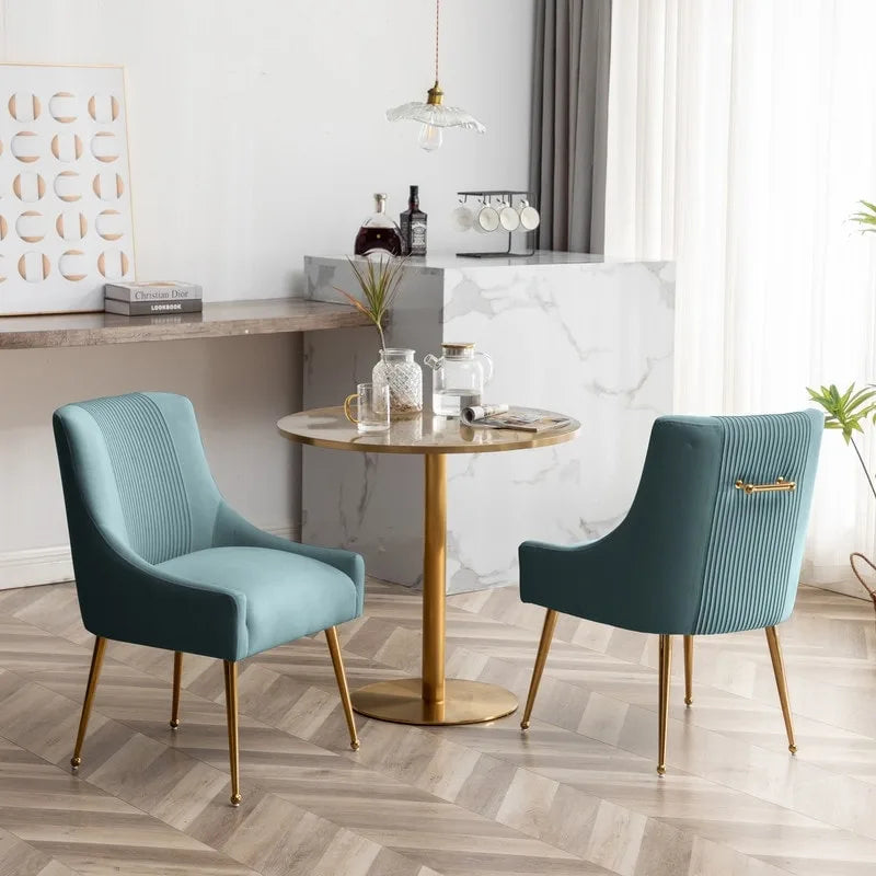 Chaise de salle à manger ou de coiffeuse en velours plissé bouclé glamour moderne avec poignée arrière