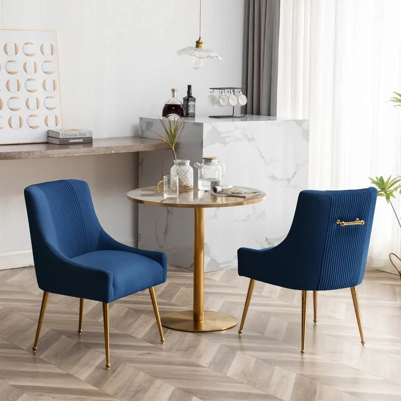 Chaise de salle à manger ou de coiffeuse en velours plissé bouclé glamour moderne avec poignée arrière