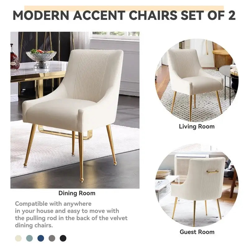 Chaise de salle à manger ou de coiffeuse en velours plissé bouclé glamour moderne avec poignée arrière
