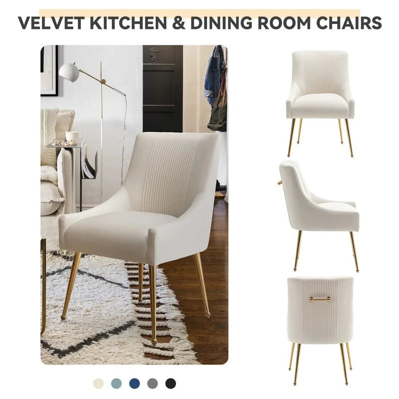 Chaise de salle à manger ou de coiffeuse en velours plissé bouclé glamour moderne avec poignée arrière