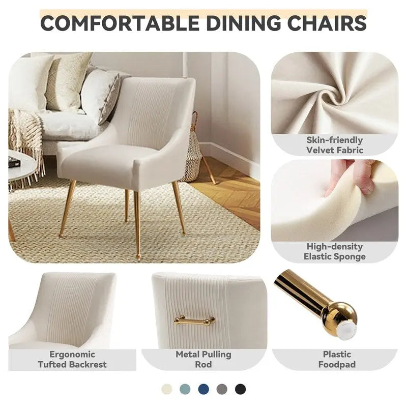 Chaise de salle à manger ou de coiffeuse en velours plissé bouclé glamour moderne avec poignée arrière