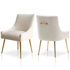 Chaise de salle à manger ou de coiffeuse en velours plissé bouclé glamour moderne avec poignée arrière