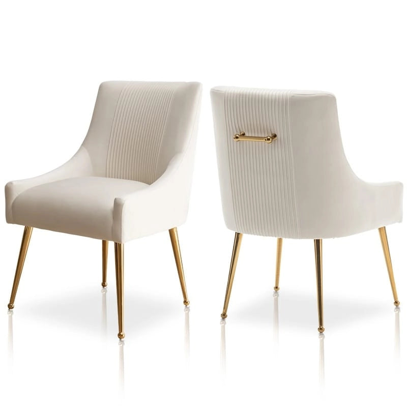 Chaise de salle à manger ou de coiffeuse en velours plissé bouclé glamour moderne avec poignée arrière