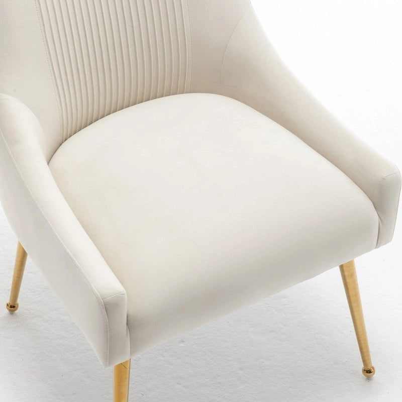Chaise de salle à manger ou de coiffeuse en velours plissé bouclé glamour moderne avec poignée arrière