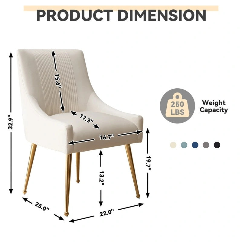 Chaise de salle à manger ou de coiffeuse en velours plissé bouclé glamour moderne avec poignée arrière
