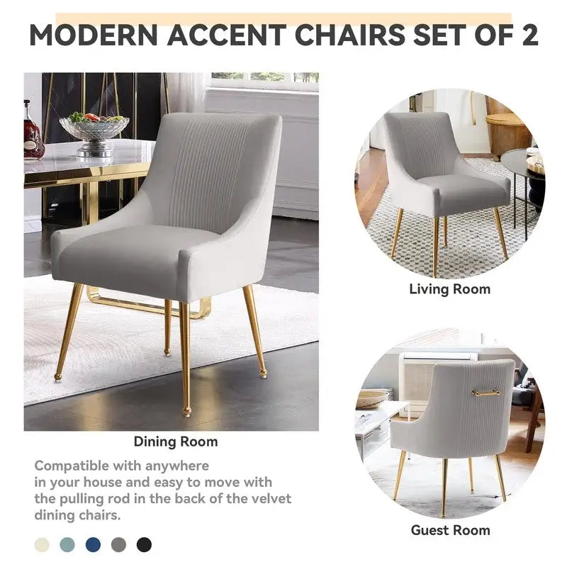 Chaise de salle à manger ou de coiffeuse en velours plissé bouclé glamour moderne avec poignée arrière