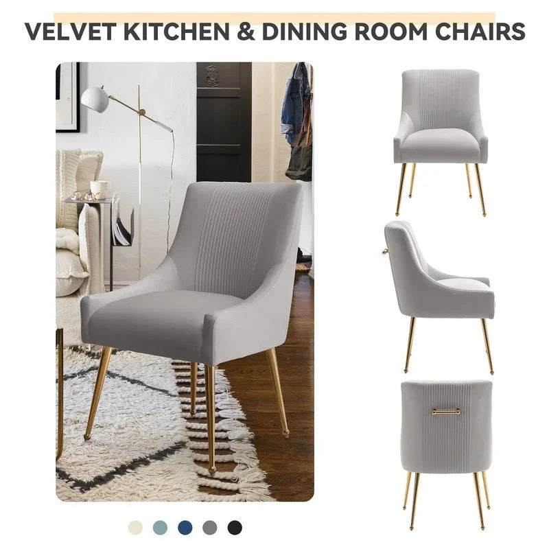 Chaise de salle à manger ou de coiffeuse en velours plissé bouclé glamour moderne avec poignée arrière