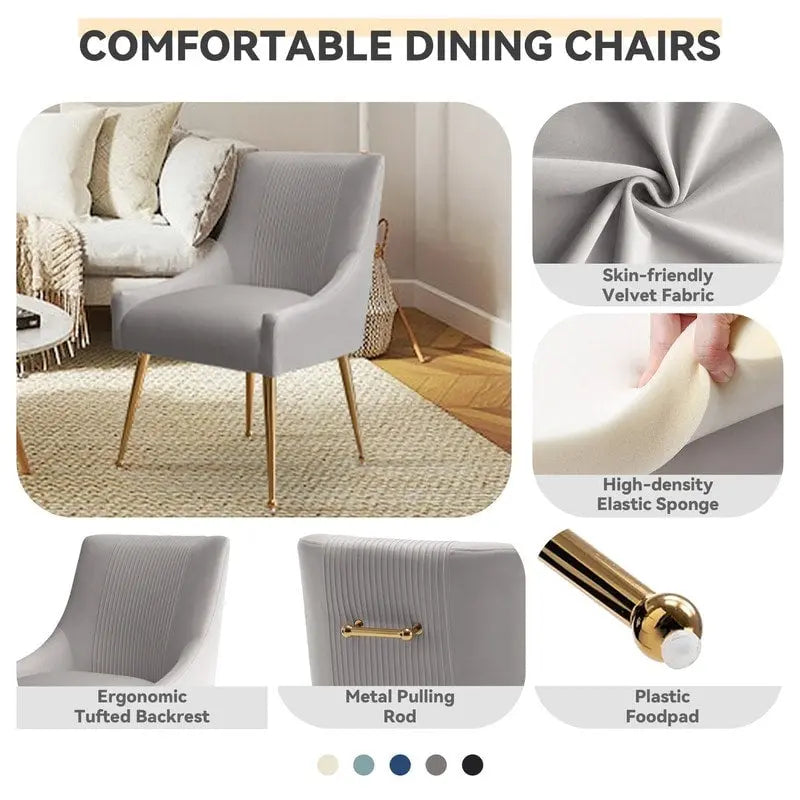 Chaise de salle à manger ou de coiffeuse en velours plissé bouclé glamour moderne avec poignée arrière