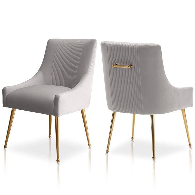 Chaise de salle à manger ou de coiffeuse en velours plissé bouclé glamour moderne avec poignée arrière