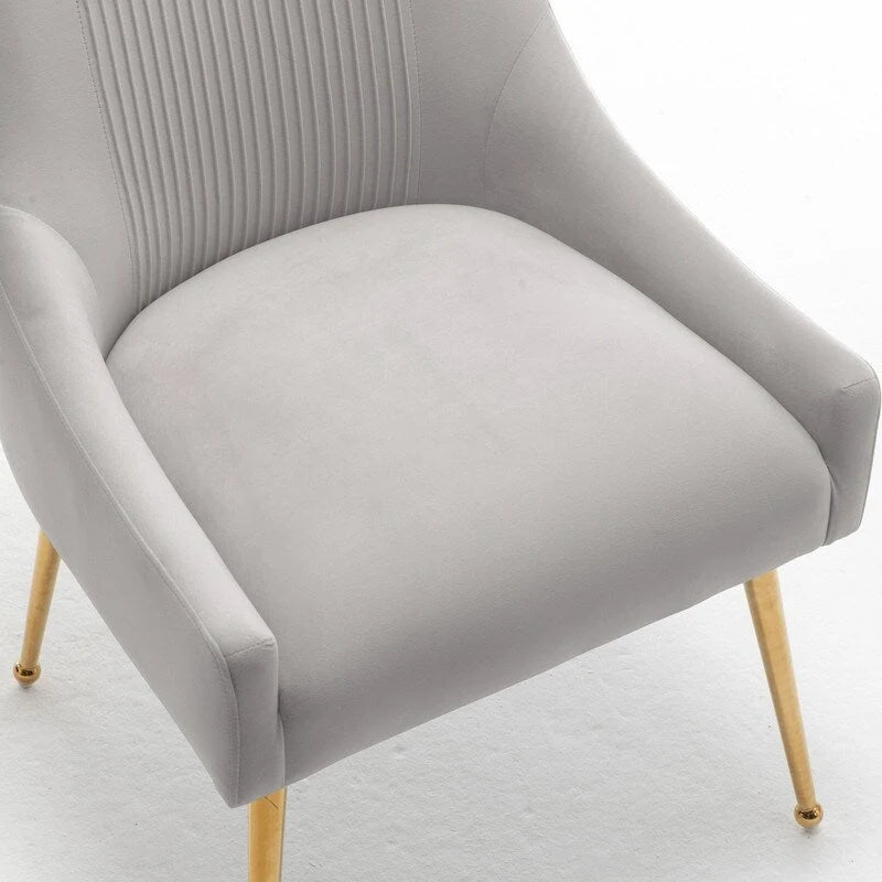Chaise de salle à manger ou de coiffeuse en velours plissé bouclé glamour moderne avec poignée arrière
