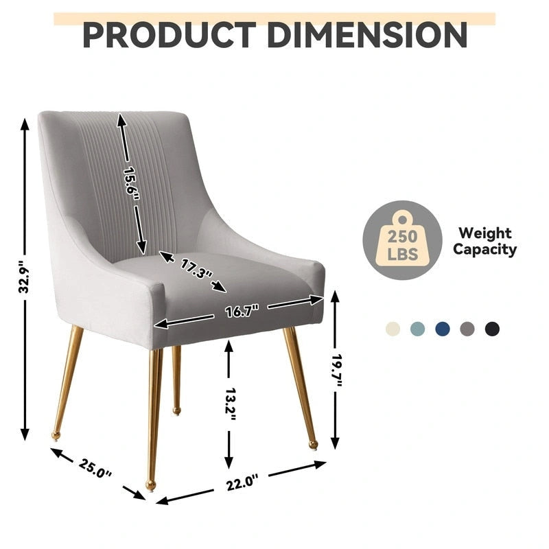 Chaise de salle à manger ou de coiffeuse en velours plissé bouclé glamour moderne avec poignée arrière