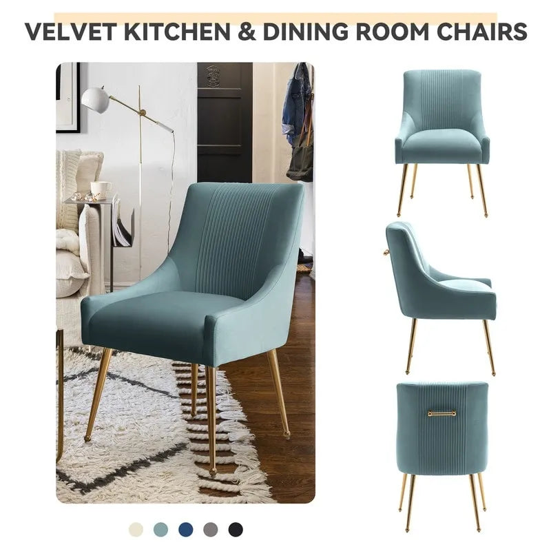 Chaise de salle à manger ou de coiffeuse en velours plissé bouclé glamour moderne avec poignée arrière