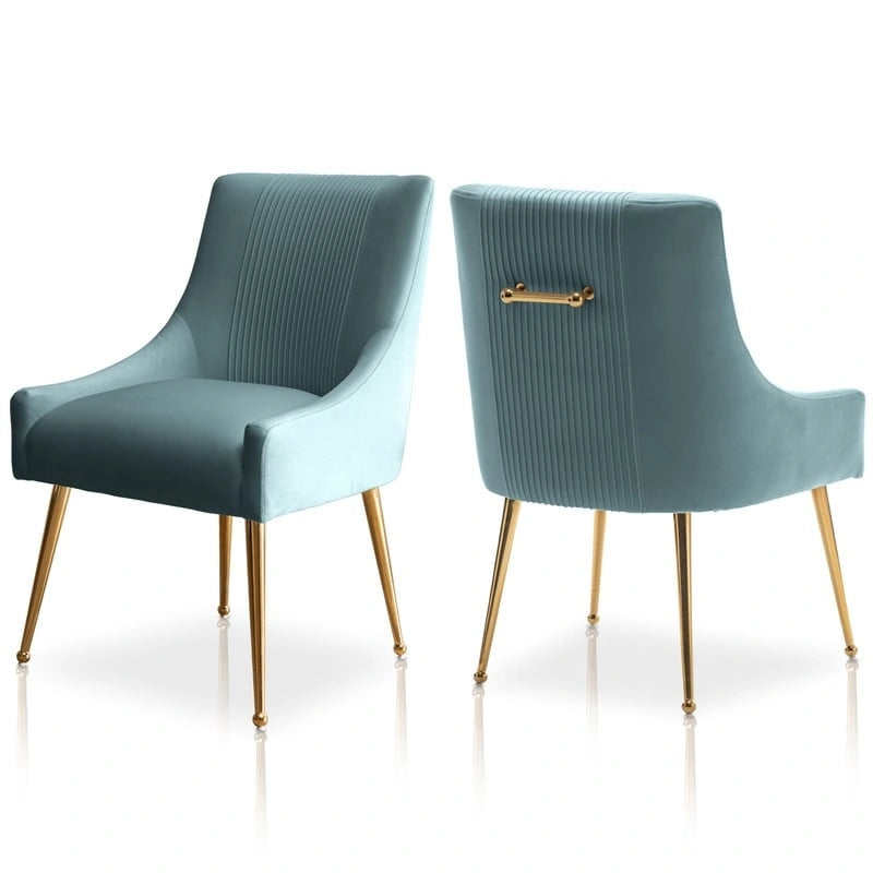 Chaise de salle à manger ou de coiffeuse en velours plissé bouclé glamour moderne avec poignée arrière