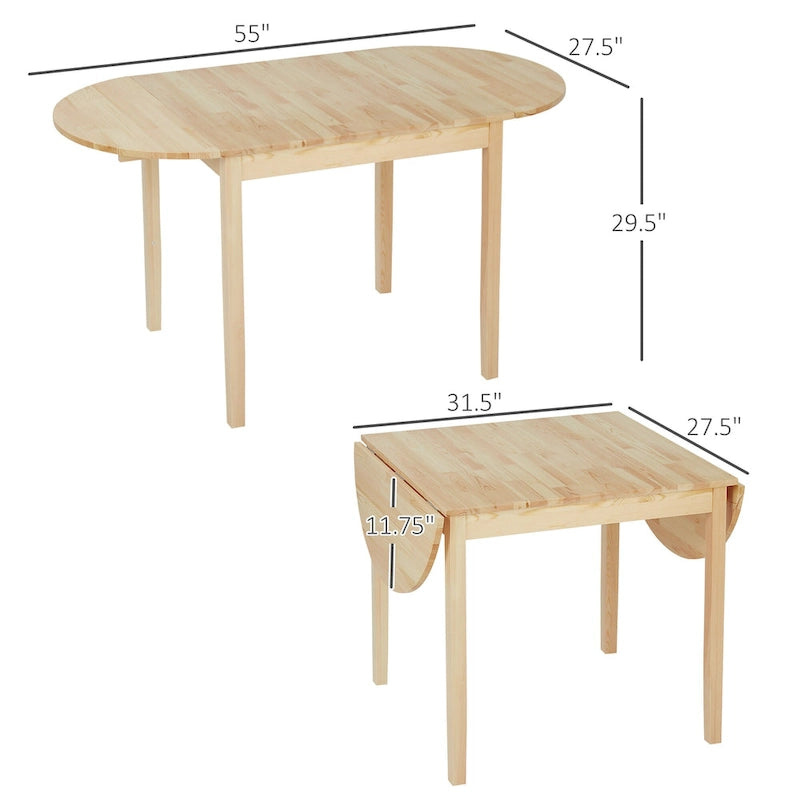 Table de cuisine 55" en bois massif, table à manger pliante à abattants pour petits espaces