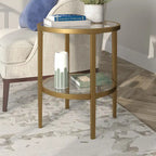 Table d'appoint ronde large Hera 19.63 avec étagère en verre transparent
