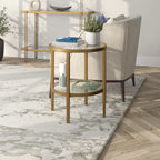 Table d'appoint ronde large Hera 19.63 avec étagère en verre transparent