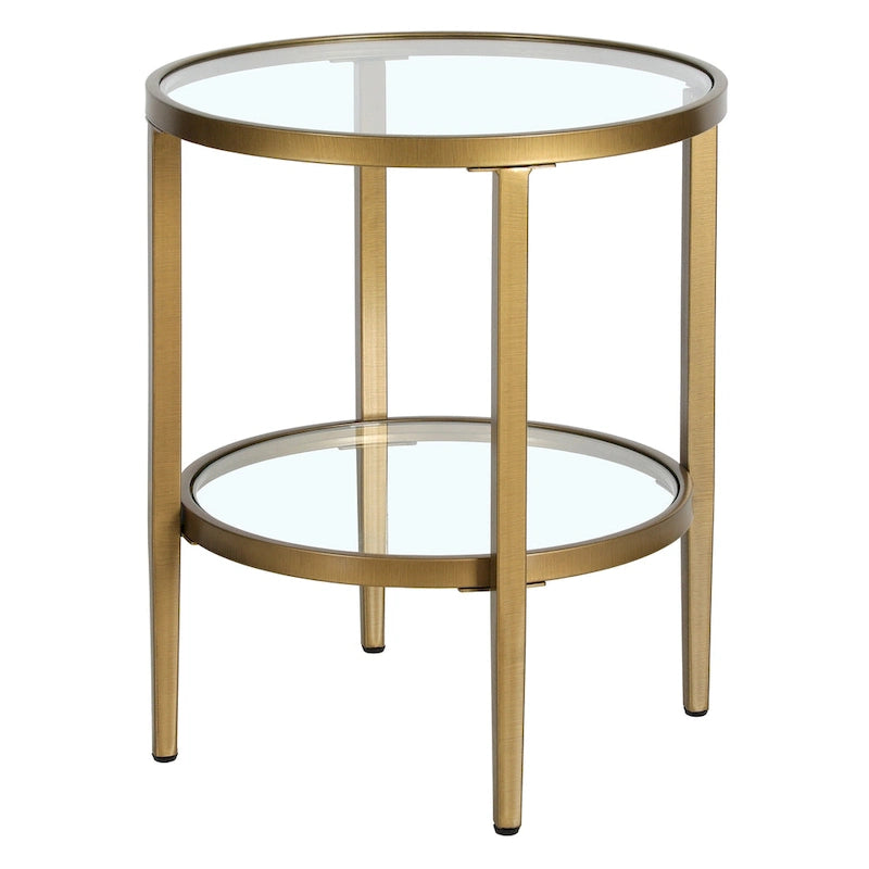 Table d'appoint ronde large Hera 19.63 avec étagère en verre transparent