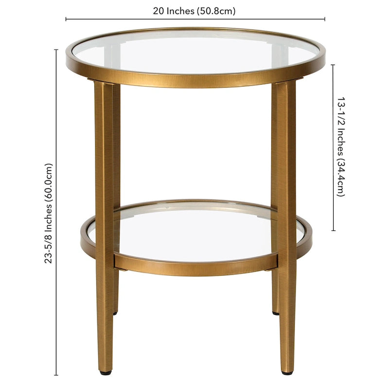 Table d'appoint ronde large Hera 19.63 avec étagère en verre transparent