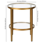 Table d'appoint ronde large Hera 19.63 avec étagère en verre transparent