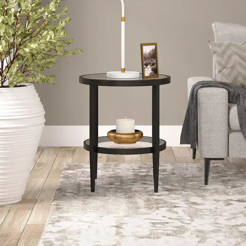 Table d'appoint ronde large Hera 19.63 avec étagère en verre transparent