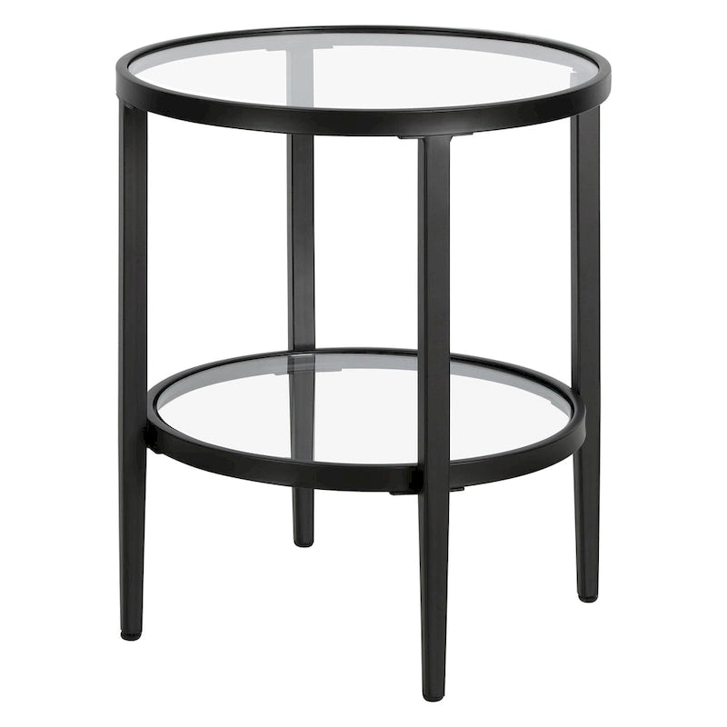 Table d'appoint ronde large Hera 19.63 avec étagère en verre transparent