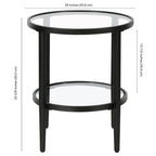 Table d'appoint ronde large Hera 19.63 avec étagère en verre transparent
