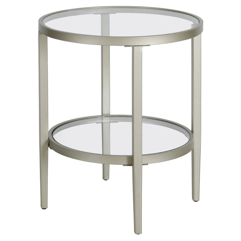 Table d'appoint ronde large Hera 19.63 avec étagère en verre transparent