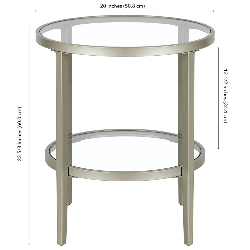 Table d'appoint ronde large Hera 19.63 avec étagère en verre transparent