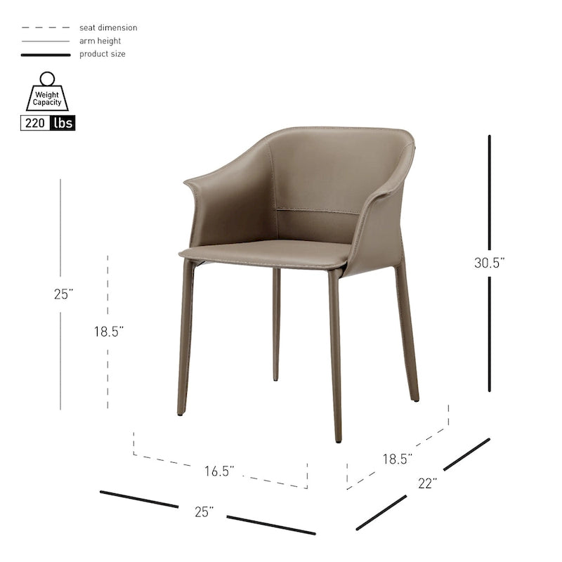 Chaise de salle à manger avec accoudoirs en cuir recyclé