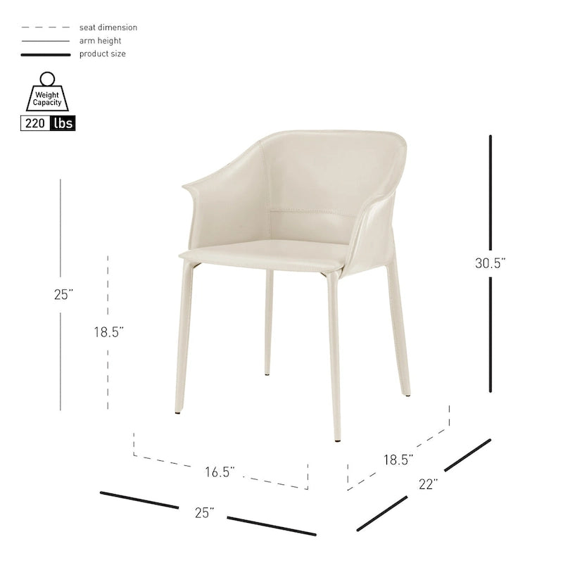 Chaise de salle à manger avec accoudoirs en cuir recyclé