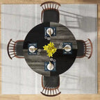 Table à manger ronde avec étagères de rangement pour 4 personnes, pieds en métal, plateau en bois pour salle à manger et salon, marron rustique et noir
