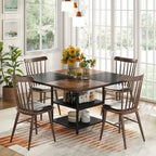 Table à manger ronde avec étagères de rangement pour 4 personnes, pieds en métal, plateau en bois pour salle à manger et salon, marron rustique et noir