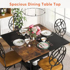 Table à manger ronde avec étagères de rangement pour 4 personnes, pieds en métal, plateau en bois pour salle à manger et salon, marron rustique et noir