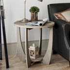 Table d'appoint ronde de style rustique avec étagère de rangement, table d'appoint de style campagne française