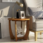 Table d'appoint ronde de style rustique avec étagère de rangement, table d'appoint de style campagne française