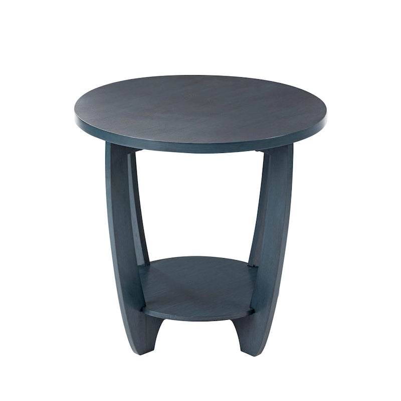 Table d'appoint ronde de style rustique avec étagère de rangement, table d'appoint de style campagne française