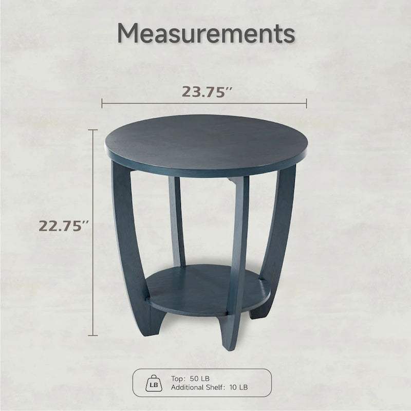 Table d'appoint ronde de style rustique avec étagère de rangement, table d'appoint de style campagne française