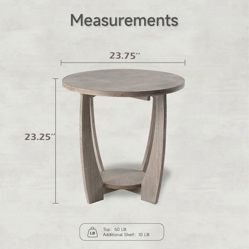Table d'appoint ronde de style rustique avec étagère de rangement, table d'appoint de style campagne française