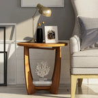 Table d'appoint ronde de style rustique avec étagère de rangement, table d'appoint de style campagne française