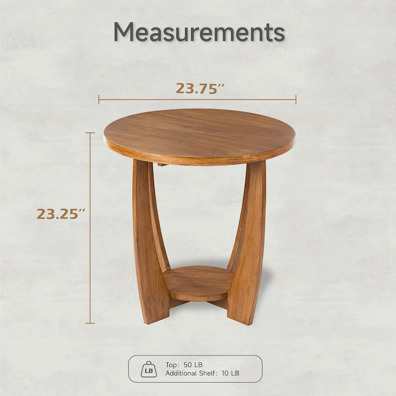 Table d'appoint ronde de style rustique avec étagère de rangement, table d'appoint de style campagne française