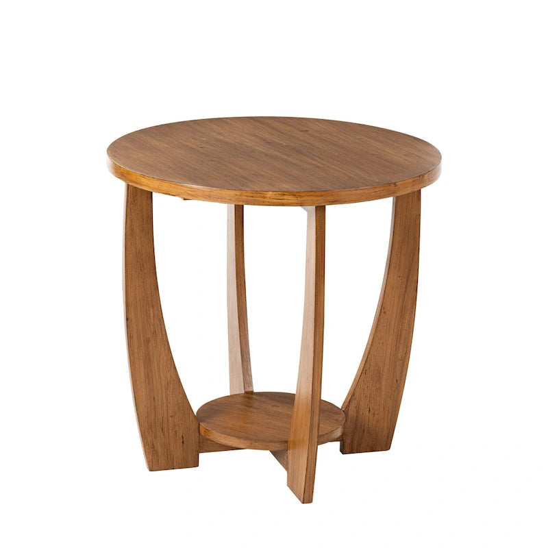 Table d'appoint ronde de style rustique avec étagère de rangement, table d'appoint de style campagne française