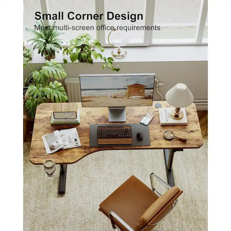 Bureau électrique réglable en hauteur, bureau de télétravail assis-debout avec plateau en deux parties