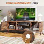 Meuble TV pour téléviseur de 55-60 pouces, centre de divertissement avec armoire de rangement, console multimédia de style milieu de siècle, charnière réglable